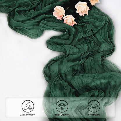 Emerald Green 12 Pack Cheesecloth Table Runner 10FT Boho Fabric Rustic Cheese Cloth Table Runner for Wedding 20 x 120 Inch Long Bridal Shower Baby Shower Gauze Sheer Birthday Party Table Decorations