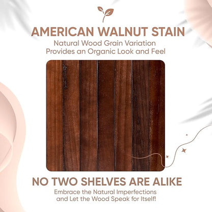 Homeforia Walnut 12 inch Floating Shelf, High End Solid Real Wood Small 12inch Floating Shelves for Wall Mounted, Dark Brown 12in Floating Shelves, Heavy Duty Bracket, 12 X 6.5 X 1.75 inches, Set of 2