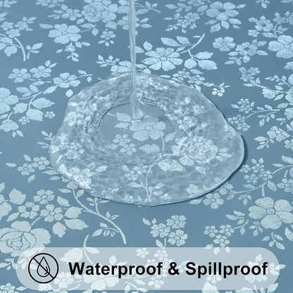Smiry Round Waterproof Heavy Duty Vinyl Tablecloths, 60 x 60 Inch | Wipeable Washable Floral Embossed Table Cover for Kitchen and Dining Room, Indoor & Outdoor Use, Stone Blue