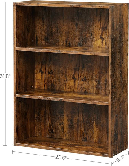 VASAGLE Bookshelf, 23.6 Inches Wide, 3-Tier Open Bookcase with Adjustable Storage Shelves, Floor Standing Unit, Rustic Brown ULBC163X01