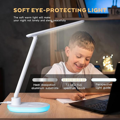 Led Desk Lamp with Charger: Office Table Lamps with USB Wireless Charging for Home Reading - Desk Lights with Clock for College