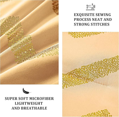 Yellow Gold Comforter Set Queen Size Metallic Bedding Set for Girls Lightweight Microfiber Comforter Set,4 Piece (2 Matching Sham + 1 Decorative Pillow)