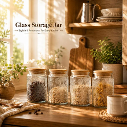 Vintage Glass Jars With Lids, 23.7oz Airtight Food Storage Containers,Kitchen Canisters For Sugar, Coffee, Tea, Spice, Flour, Candy Cookie, Pasta, Cereal, Cute Decorative Jars(Sunflower*1)