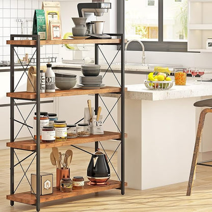 HCHQHS Bookshelf, 4-Tier Industrial Bookcase, Rustic Open Book Shelf, Freestanding Tall Bookshelves with Metal Frame
