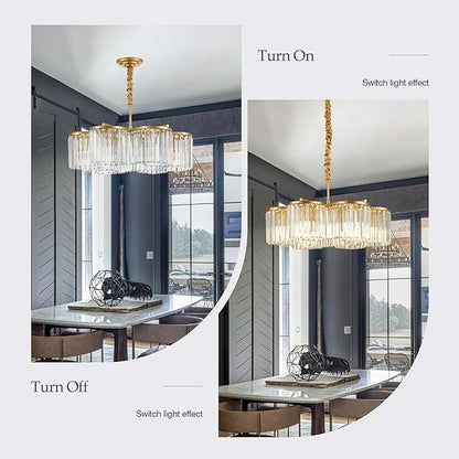 24.4“ Gold Semi Flush Mount Ceiling Light Fixtures, 6-Light Gold Modern Crystal Chandelier Height Adjustable Pendant Lighting for Bedroom Entryway Hallway Kitchen Island Living Room Foyer