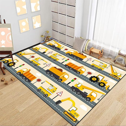Construction Rug Car Rug Construction Rugs for Boys Room Cartoon Truck Area Rug Construction Play Mat Car Rug for Boys Room Construction Decor for Boys Room 4'5''×6'