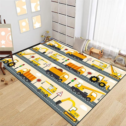 Construction Rug Car Rug Construction Rugs for Boys Room Cartoon Truck Area Rug Construction Play Mat Car Rug for Boys Room Construction Decor for Boys Room 5'×7'