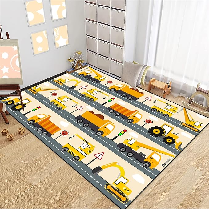 Construction Rug Car Rug Construction Rugs for Boys Room Cartoon Truck Area Rug Construction Play Mat Car Rug for Boys Room Construction Decor for Boys Room 2'5''×4'