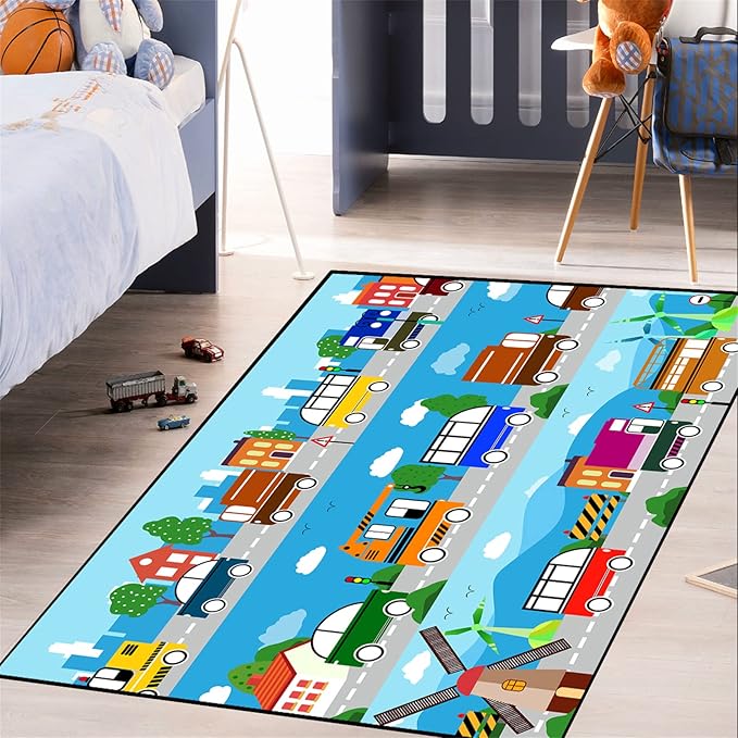 Car Carpet for Kids Kids Rugs for Playroom Car Track Rug Road Rug for Kids Car Play Rug Road Carpet for Toy Cars Car Track Rugs for Boys Car Rug for Boys Room 3'×4'