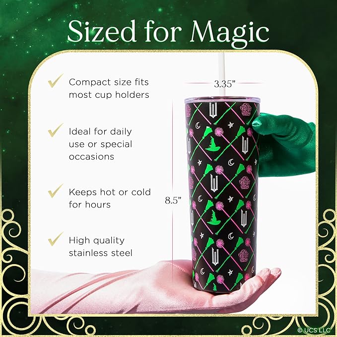 Dragon Glassware x Wicked Stainless Steel Tumbler with Straw, 24 oz - Green | Vacuum Insulated Wicked Cup with Lid & Straw For Water & Iced Tea; Official Wicked Merch
