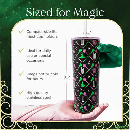 Dragon Glassware x Wicked Stainless Steel Tumbler with Straw, 24 oz - Green | Vacuum Insulated Wicked Cup with Lid & Straw For Water & Iced Tea; Official Wicked Merch