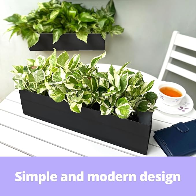 LaLaGreen Wall Planter (24 Inch, 2 Pack) Rectangular Metal Hanging Flower Pot for Succulents Carbon Steel Black, Long Window Sill Box Modern Fence Floating Garden Shelf for Deck Indoor Outdoor Decor