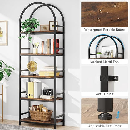 Tribesigns 5-Tier Open Bookshelf, 74.4" Wood Bookcase Storage Shelves with Metal Frame, Freestanding Display Rack Tall Shelving Unit for Office, Bedroom, Living Room, Easy Assembly(Brown, 2PCS)