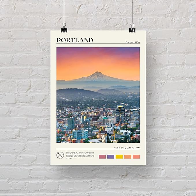 StudioUBILA Portland Wall Art Poster, Decorative Cityscape Landscape Art Prints, Home Decor Wall Art Print for Bedroom Living Room Kitchen Decorations, Unframed
