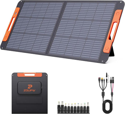 100 Watt Portable Solar Panel with Solar Angle Guide,Camper Essentials,20V Foldable Solar Charger for Power Station, 23.5% High Efficiency IP67 Waterproof 2 Kickstands for Camping RV Blackout