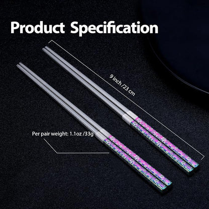 Hagary Cherry Blossom Rainbow Chopsticks Metal Chopsticks Reusable Designed In Korea Japanese Style Stainless Steel 316 18/10 Non-Slip Dishwasher Safe (2 Pairs)