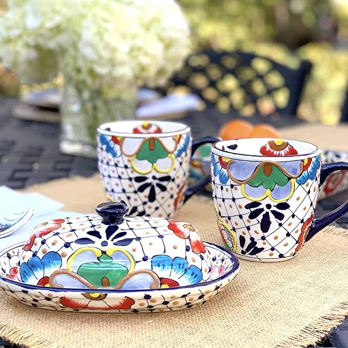 Encantada Handmade Hand-Painted Authentic Mexican Pottery Mugs (1-Pack, Dots & Flowers)