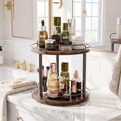10'' Rotating Spice Rack, 2-Tier Lazy Susan Turntable Organizer | Wooden, for Cabinet, Table Top, Kitchen Countertop, Pantry, Bathroom, Vanity, Home Decor