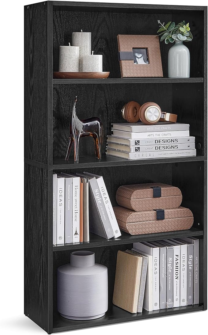 VASAGLE Bookshelf, 23.6 Inches Wide, 4-Tier Open Bookcase with Adjustable Storage Shelves, Floor Standing Unit, Ebony Black ULBC164T56