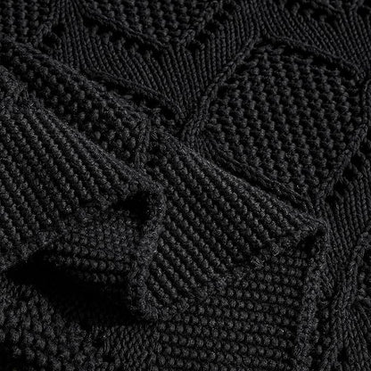 Longhui bedding Chunky Cotton Knit Throw Blanket for Couch, Sofa, Bed, or Chair, Decorative Breathable Fall Cable Knit Blanket 51 x 63 Inches, Medium Weight Black