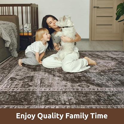 AMOAMI-2X6 Runner Rug-Washable Runners for Hallways-Soft Non Slip Bedside Rugs for Bedroom-Vintage Long Rug for Hallways Entryway Laundry Room Stair Kitchen Bathroom Brick/Brown