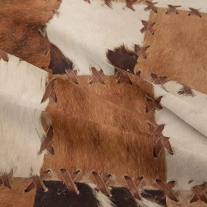 Tailor Shop Brown Cow Print Comforter Set Twin, Farmhouse Cow Print Bedding in A Bag, Leather Stitching Rustic Cowhide Comforter with 1 Matching Pillowcase Bedroom Decor………