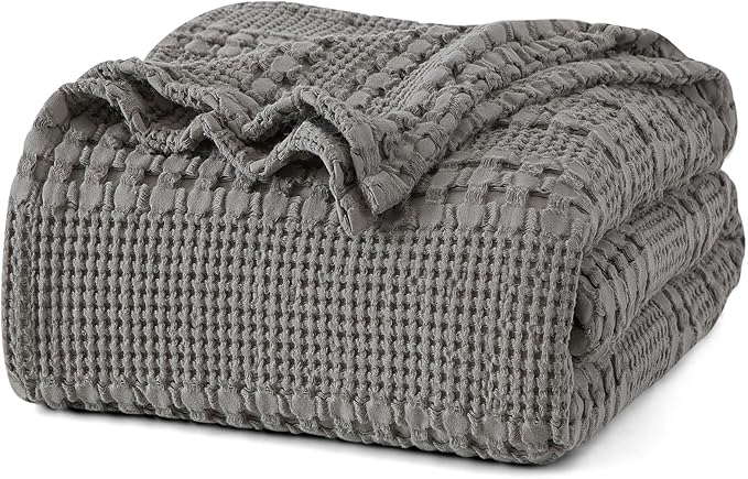 PHF 100% Cotton Waffle Weave Blanket Twin Size, Soft Lightweight Breathable Cozy Summer Blankets for Bed, Luxury Aesthetic Woven Bedding for Home Decor, 66"x90", Dark Grey