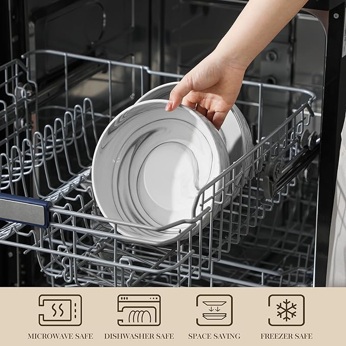MALACASA Large Serving Bowls, 60 OZ (8'') Salad Bowls Set of 2, Ceramic Mixing Bowls for Kitchen, Serving Bowl for Soup, Pasta, Side Dishes and Entertaining, Marble Grey, Series REGULAR