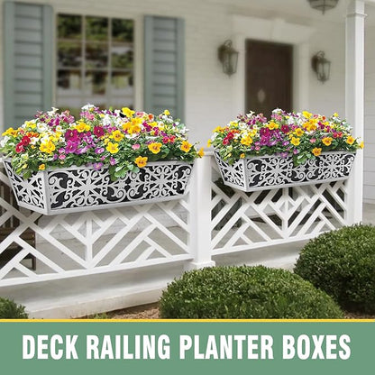 6 Pack 30 Inch Window Boxes Planter for Outdoor Plants Deck Railing Planters Box with Adjustable Brackets for Porch Fence Balcony Hanging Flower Baskets with Non-Woven Fabric Liner for Garden Décor