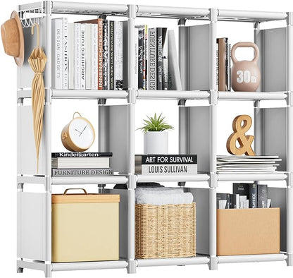 Mavivegue Book Shelf, 9 Cube Storage Organizer, DIY Bookcase, Metal Cube Bookshelf,Tall Book case for Bedroom, Living Room,Office,Closet Storage Organizer, White Cubicle Storage Rack