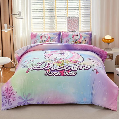 Unicorn Bedding Full,Teen Girl Comforter Set Full,Unicorn Comforter Set Full,Girls Room Decor with 2 Pillowcases,Full Size Comforter Set for Girls