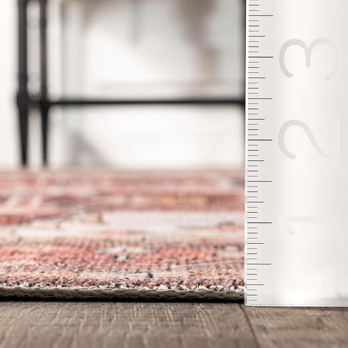 nuLOOM Emmy Faded Persian Machine Washable Ultra Thin Area Rug, 5' x 8', Red