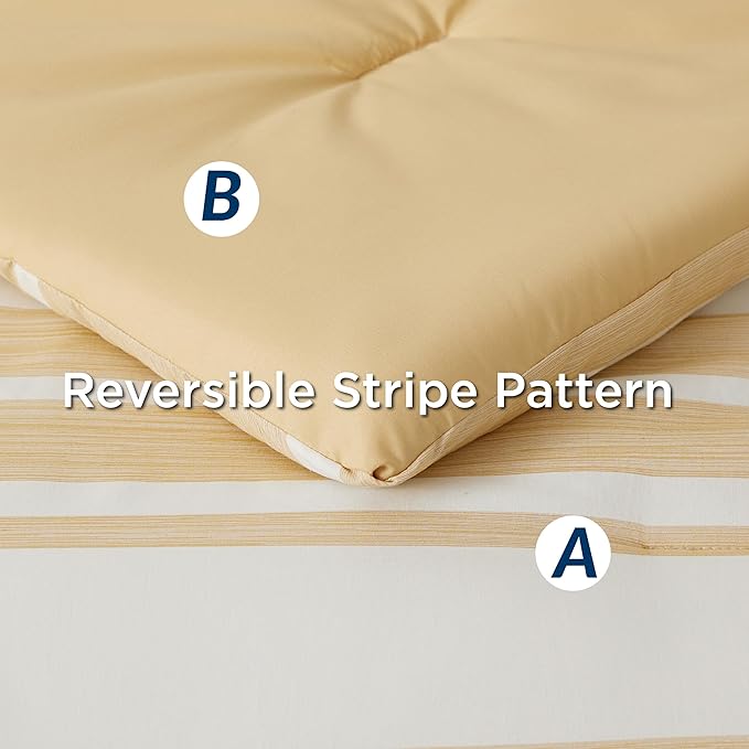 Bedsure Bed in a Bag Queen Size 7-Piece Yellow White Striped Bedding Comforter Sets All Season Bed Set, 2 Pillow Shams, Flat Sheet, Fitted Sheet and 2 Pillowcases