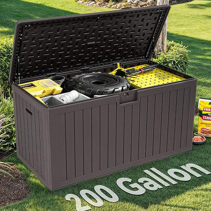 YITAHOME 200 Gallon Double-Wall Deck Box with Divider & Side Handles, Outdoor Large Storage for Patio Furniture Cushions, Garden Pool Accessories, Water Resistant & Lockable