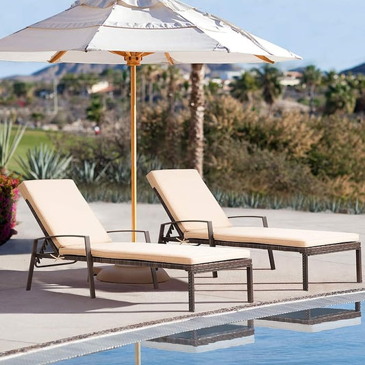 Pamapic 8512 Pieces, Chaise Thickened Cushion, PE Rattan Steel Frame Pool Lounge Chair Set for Patio Backyard Porch Garden Poolside, 2 PCS, Beige