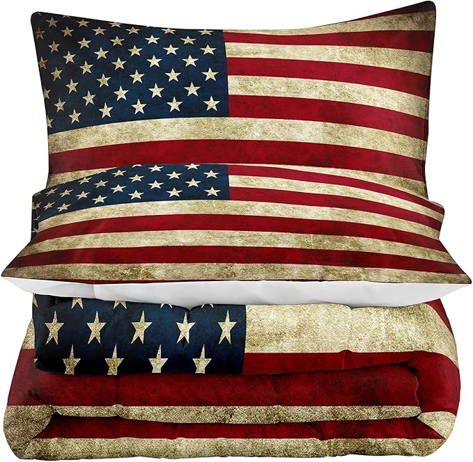 Tailor Shop American Flag Comforter Set for Boys Kids Teens American Flag Pattern Bedding Set King Size with 1 Comforter 2 Pillowcases