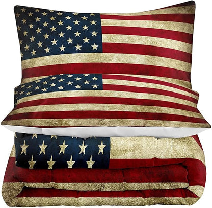 Tailor Shop American Flag Comforter Set for Boys Kids Teens American Flag Pattern Bedding Set King Size with 1 Comforter 2 Pillowcases