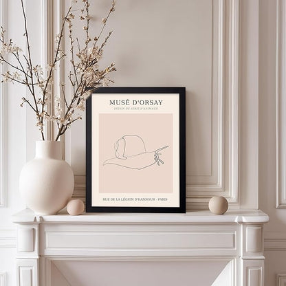 Poster Master Vintage Poster - Retro One Line Snail Drawing Print - Snail Line Art - Minimal Gift for Men, Women, Animal Lover - Abstract Wall Decor for Home, Office, 11x14 Black Framed
