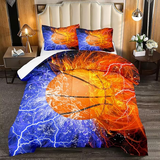 Basketball Full Size Comforter Sets for Boys Basketball Bedding Full Size Sports Microfiber Comforter Set Bedding Set for Boys Teens, 1 Comforter+2 Pillowcases