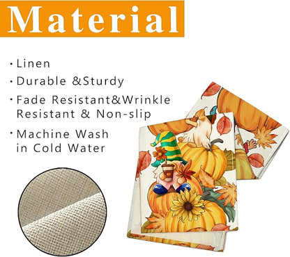Fall Table Runner 108 Inches Long Autumn Table Runner Pumpkins Maple Leaves Gnome Fall Theme Decor for Kitchen Dining Table Home Party Decorations