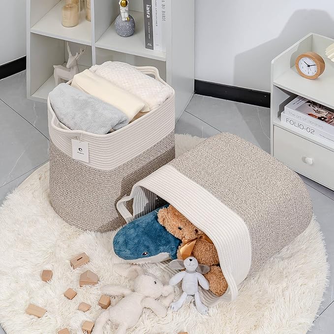 Extra Large Tall Basket Folding Bamboo Rectangle Handle Bins With Handle, Bathroom Dirty Clothes Basket, Bedroom, Toy, Pillows, Closet Organizer White Brown Collapsible Laundry Baskets