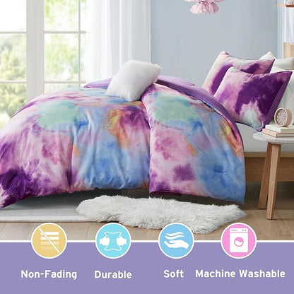Intelligent Design King Size Comforter Set, Watercolor Comforter Set for Teen Girl & Boys, Tie Dye King Bedding Sets, 4 Pieces Cassiopeia Comforter, Sham, Throw Pillow King/Cal King Lavender
