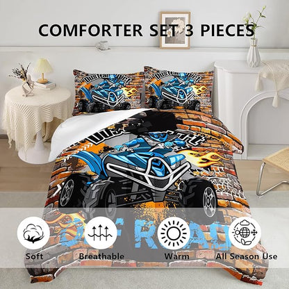 Axolotl Quad Bike Bedding Set Full,Dirt Bike Comforter Set,Extreme Sports Bedding Set,Sports Theme Comforter Set,Tractor Truck Bedding,Motorcycle Comforter for Kids Boys Teens,1 Quilt 2 Pillowcases