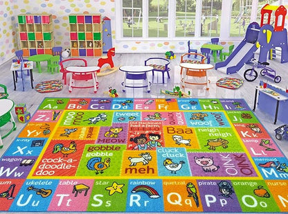 KC Cubs Kids Rug, Baby Play Mat ABC Alphabet with Animals Old MacDonald Educational Learning Game Play Area Non Slip Baby Girl & Boy Carpet for Children Bedroom Toddler Playroom Floor Mat Nursery Rug