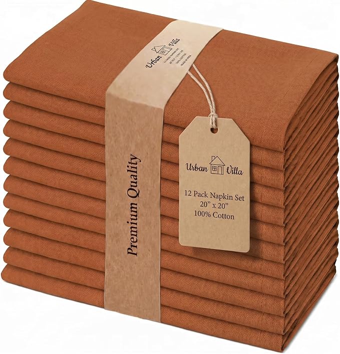 Urban Villa Cloth Napkins Cotton 20x20 (Set of 12) Rust