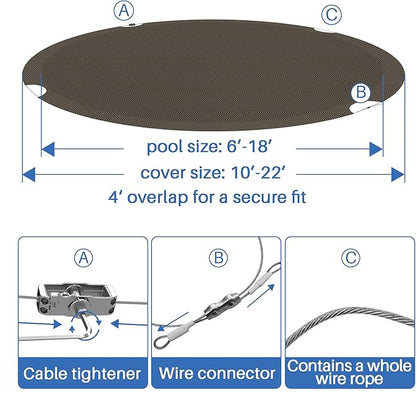 ECOOPTS 6 ft Round Pool Cover for Above Ground Pools, Swimming Pool Cover Protector Winter Safety Cover (Brown)