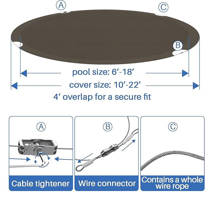 ECOOPTS 10 ft Round Pool Cover for Above Ground Pools, Swimming Pool Cover Protector Winter Safety Cover (Brown)