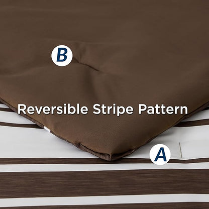 Bedsure Queen Comforter Set 7-Piece Brown White Striped Bed in a Bag All Season Reversible Bed Set, 2 Pillow Shams, Flat Sheet, Fitted Sheet and 2 Pillowcases
