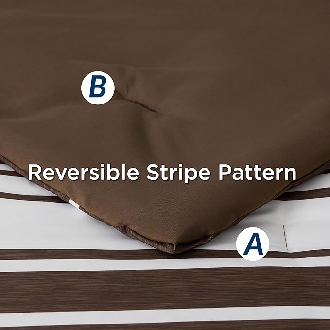 Bedsure Bed in a Bag California King Size 7-Piece Brown White Striped Bedding Comforter Sets All Season Bed Set, 2 Pillow Shams, Flat Sheet, Fitted Sheet and 2 Pillowcases