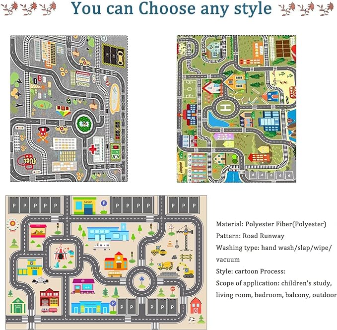 Kids Rug Play Mat for Toy Cars,City Life Road Traffic Educational Carpet,Have Fun Throw Rug,Non-Slip Nursery Rug for Boy and Girl Bedroom 140×200/55×78in
